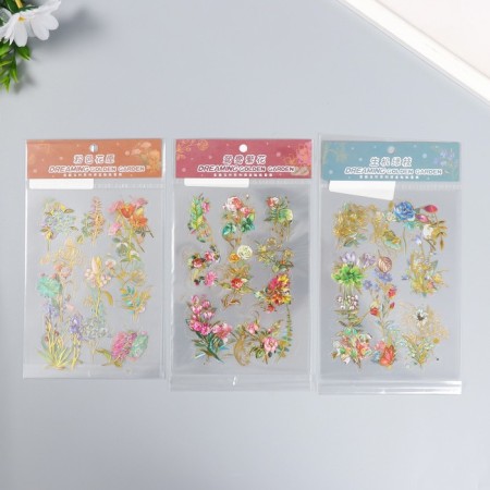 Stickers "Golden Flower Wooden" set 3 sheets mix 14.6x10.5 cm