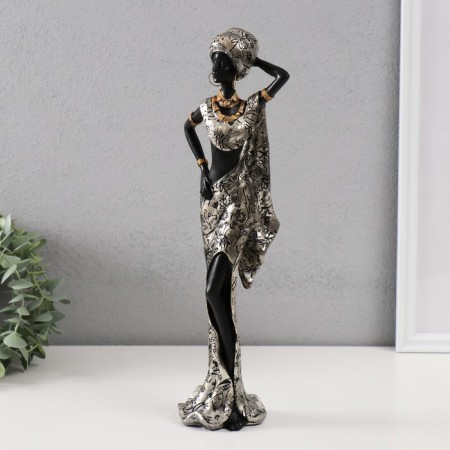 Polystone souvenir "African in a silver robe with flowers" 11.5x8x36 cm-3