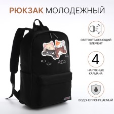 Youth backpack from textiles on a zipper, waterproof, 4 pockets, black color