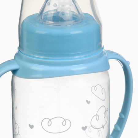 A bottle for feeding "Our beloved son" 250 ml cylinder, with handles, blue color-9