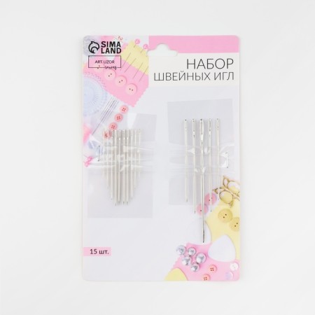 Sewing needles “Assorted”, D = 0.5 / 0.6 / 0.7 / 0.8 / 1.1 mm, 3 - 5.6 cm, 15 pcs-2