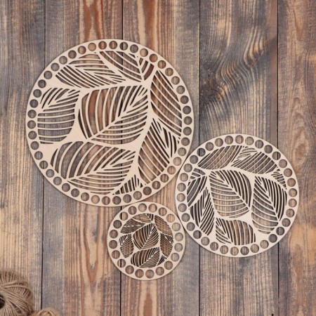 Set 3 pcs a blank for knitting round leaves, plywood 20.5 cm, 15 cm, 9.5 cm