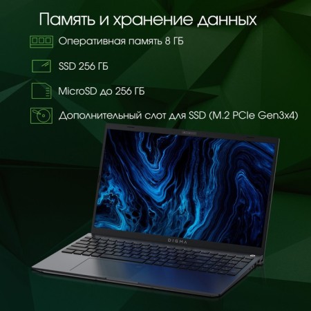 Digma Pro Sprint M Core i3 1115G4 8GB SSD256GB Intel UHD Graphics 15.6 "IPS FHD (19-6