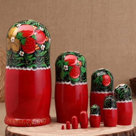 Matryoshka "Khokhloma", red dress, 10 puppet, 26 cm-5