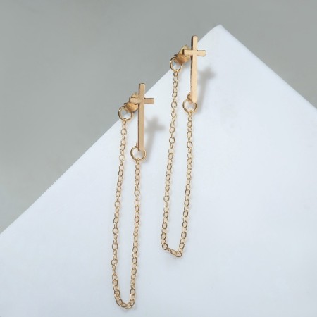 Earrings Metal "Chains" Cross, Color Gold-1