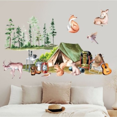 Stick plastic interior color "tent in the forest with animals" 30x90 cm