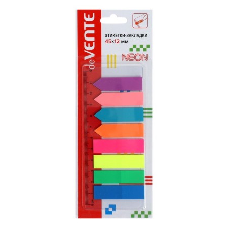 Bookmarks with adhesive edge (stickers), 12 x 45 mm, 8 colors of 25 sheets, plastic, Attomex neon "arrows"