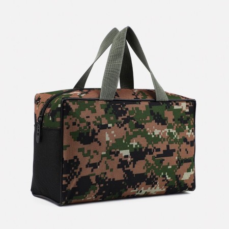 Cosmetic bag on a zipper, with a grid, khaki color/brown