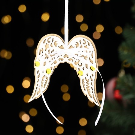 Christmas tree decoration "Angel Wings", MDF, 9x9 cm
