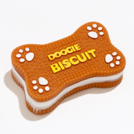 Toy dense squeak "biscuit" for dogs, 12 x 7 cm, brown-3