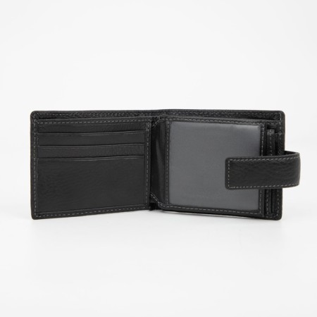 Men's purse on the button, a department for bills, for maps, for coins, black color-3