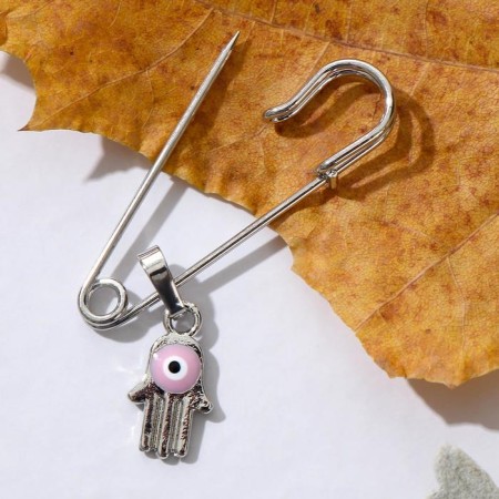 Hams-shaped pins with an eye, 3.5 cm, pink color in silver-1