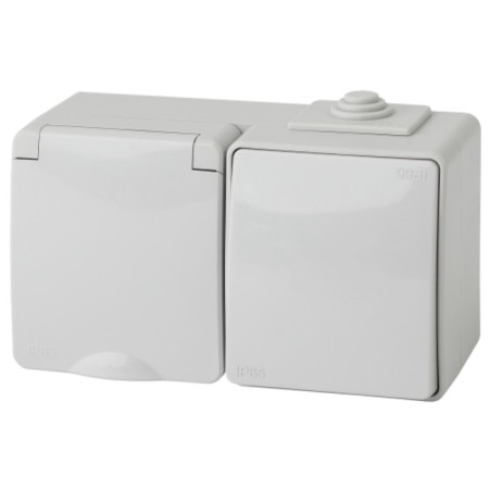 Block outlet+off. Horizer. IP65, 16A (10AX) -250V, OU, Era Expert, Gray