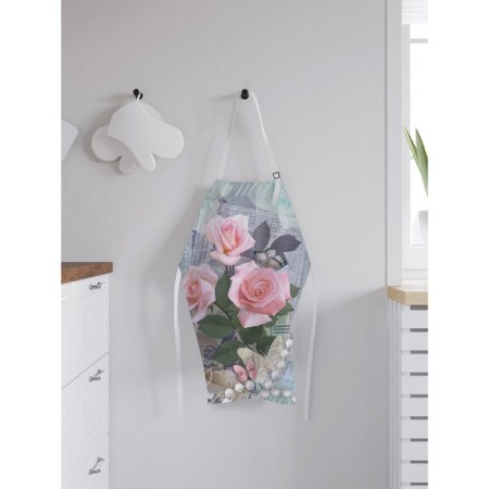 Apron kitchen with a photo print "Roses and beads", adjustable, size OS-1