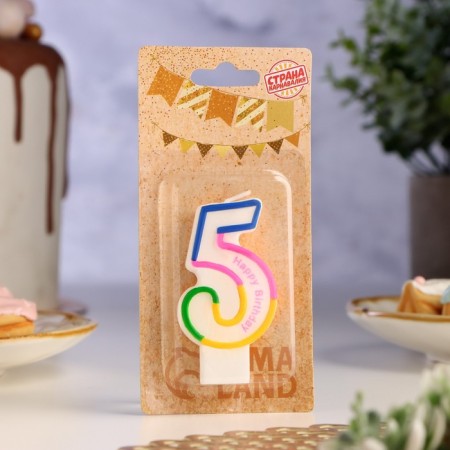 Candle for cake the number "5" color strip, 7 cm-1
