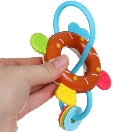 The rattle "Sweets: Donut", with elastic elements, color mix, crush me-4
