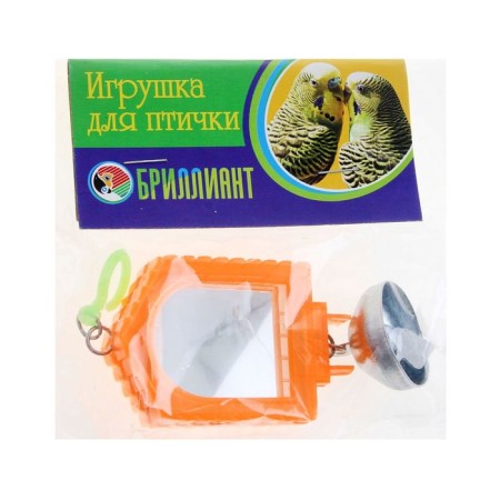 Bird toy mirror double with a metal bell No. 1 Mix flowers-2