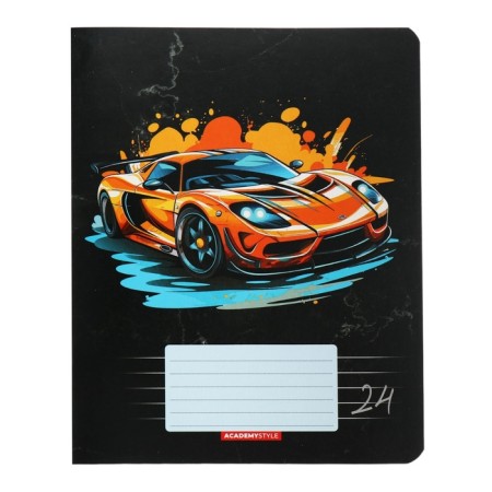 Notebook 24 sheets in the "Car in Black" line, cover coated cardboard, VD-LK, block 60 g/m2, 5 types, mix-5
