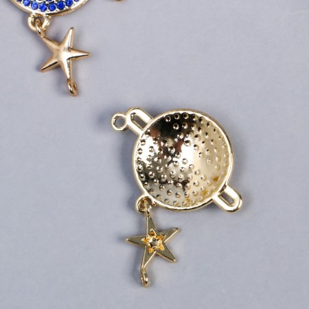 Connector for creativity Metal 2 Ears "Planet and Star" Blue rhinestones 2.7x3 cm-1