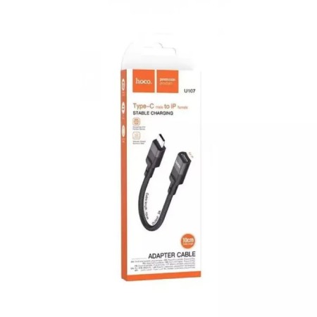 Hoco U107, Type -C (M) cable - Lightning (F), 2 A, 0.1 m, wicker wire, OTG function, black-7