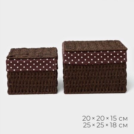 A set of handmade interior baskets with a lid LadOM, 2 pcs, size: 20 × 20 × 15 cm, 25 × 25 × 18 cm-2