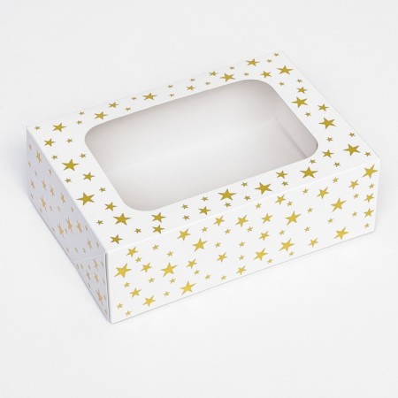 The box is folding, with a window, "stars", white, 23 x 16 x 7.5 cm,-1