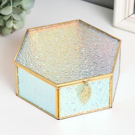 Casket Glass with a metal frame "hexagonant with a sheet. Drops" 17x14.8x6.5 cm