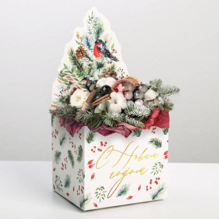 Box for mini-boots "Happy New Year", bullfinches, 12 x 17 x 10 cm, New Year-2