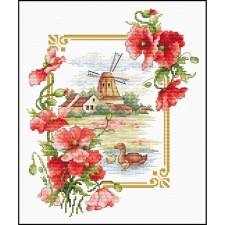A set of embroidery with a cross on a canvas with a pattern of 