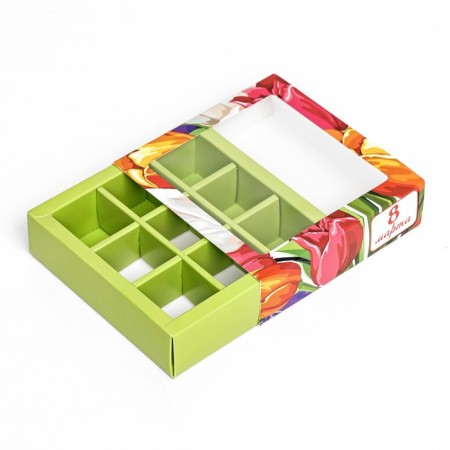 Box for 9 sweets with a shell, "March 8" 13.8 x 13.8 x 3.8. Confectionery packaging-3