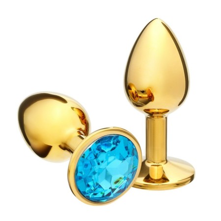 Anal traffic jam-hoods, gold, blue crystal, d = 27 mm