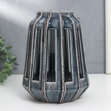 Ceramics candlestick for 1 candle "Lantern with cuts" Gray 19x14x14 cm-2
