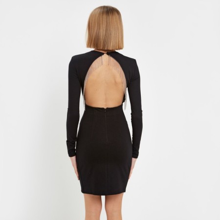 Women's dress with Minaku fringe: Partydress Black color, size 48-6