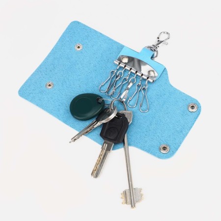Key of buttons, length 11 cm, 7 carabiners, blue color-2