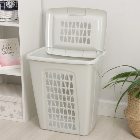 Besnaya basket with a lid "Moletta", 60 l, 47.9 × 36.9 × 55 cm, color is light gray-3