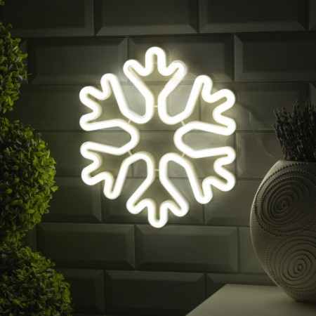Neon sign "Snowflake" 30 cm, AAX3 batteries (not in the kit), USB, glow white glow