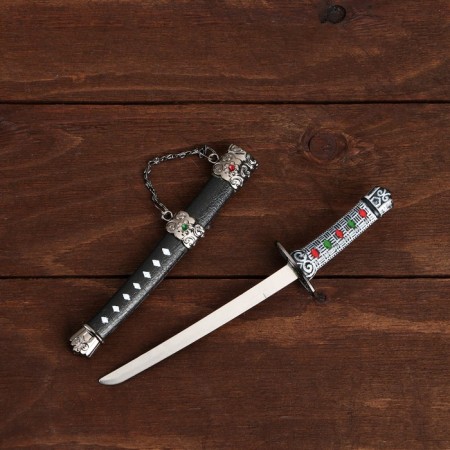 Souvenir weapon "Katana on the stand", black scabbard with red rhombuses, 20cm-6