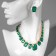 Set 4 objects: earrings, necklaces, bracelet, “evening” ring volume, green in gold