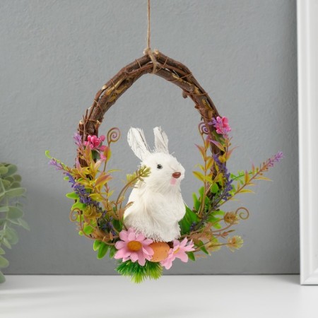 Souvenir "White Bunny in a wreath with flowers" 17.5x7.5x19.5 cm