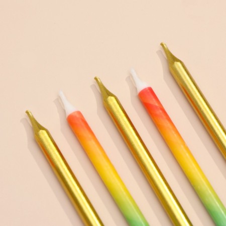 Candles for the Cake "Rainbow", 12 pcs, gold and multi -colored-2