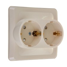 Schetode socket Sche PC16-008K, double, with salary, with protective curtains, cream color