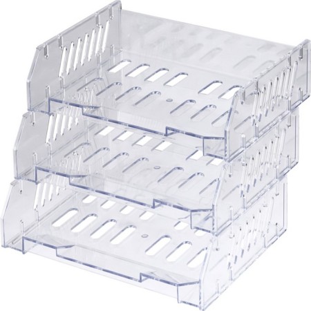 A set of horizontal paper trays with wide loading, City, 3 pcs., On metal rods, transparent-6