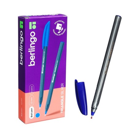 Ballic pen 1.0 mm, Triangle Silver, blue ink, three -sided-14
