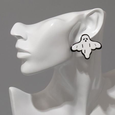 Acryl Earrings "Ghosts" frightening, black and white color in silver-2
