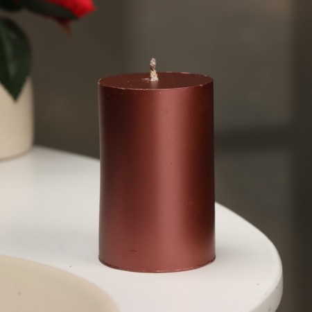Candle-cylinder smooth, 5x7.5 cm, wine, metallic, 6 hours