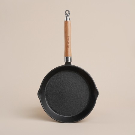 Cast -iron pan on a wooden stand Sl Home, D = 20, H = 4 cm, Black Color-5