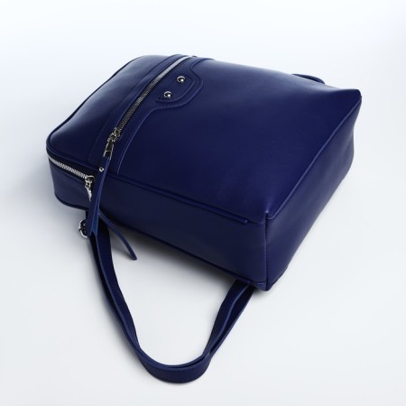 Women's backpack of artificial leather with lightning, 2 pockets, blue color-4