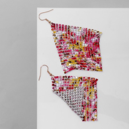 Earrings hanging "rhombus" chain mail, flowers bouquet, colored, 9 cm-1