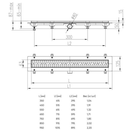 Gag VeConi Klasik V650K, D = 40 mm, lateral release, 715x125 mm, linear, chrome-3