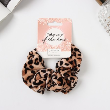 Hair elastic band "Orbit" Leo Print, 10 cm, brown-beige-1